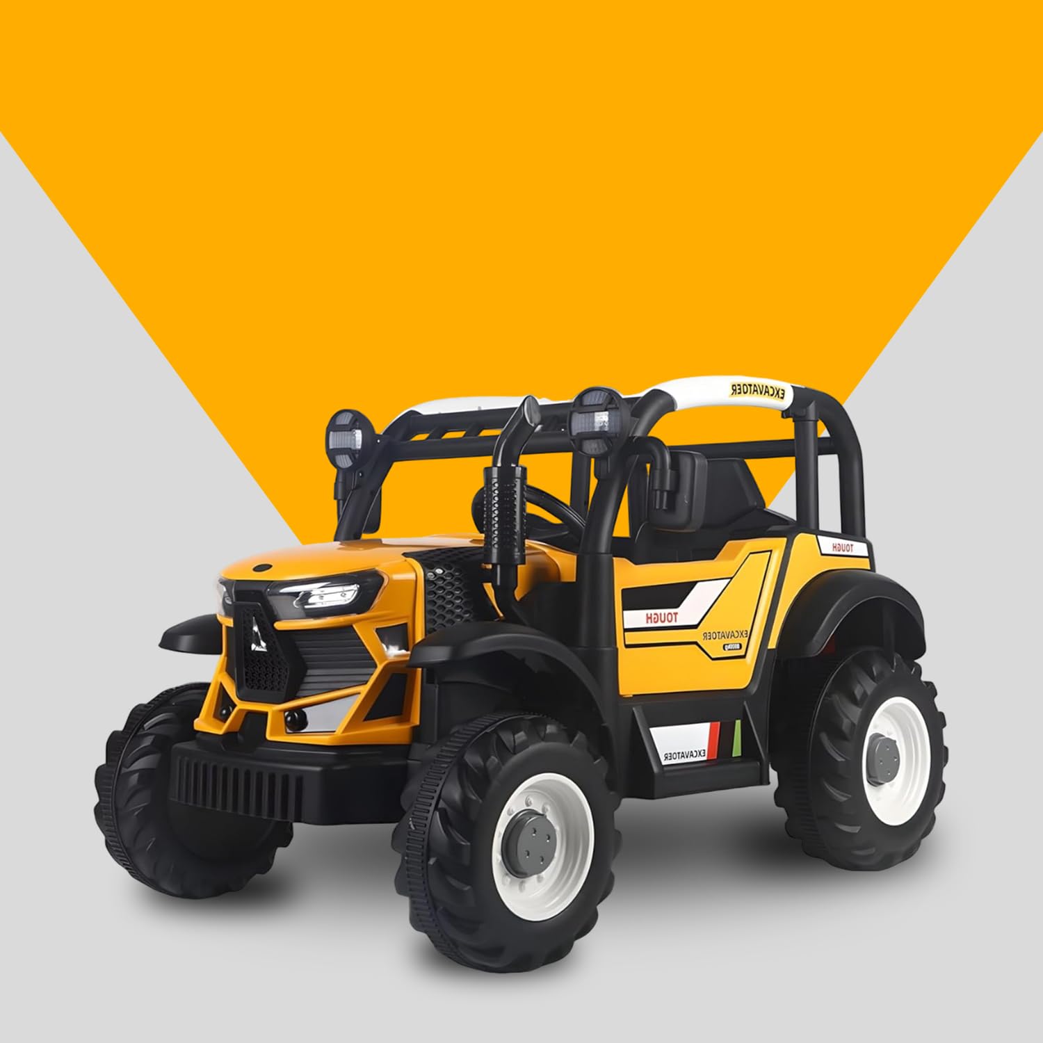 PATOYS | Kids Electric Ride-On Premium Tractor with Dual Control, Realistic Design, Music, Safe Driving excavator for Boys and Girls - (Ages 2-8) - Yellow - PATOYS