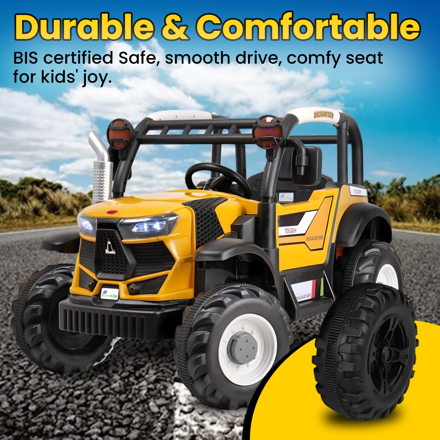PATOYS | Kids Electric Ride-On Premium Tractor with Dual Control, Realistic Design, Music, Safe Driving excavator for Boys and Girls - (Ages 2-8) - Yellow - PATOYS