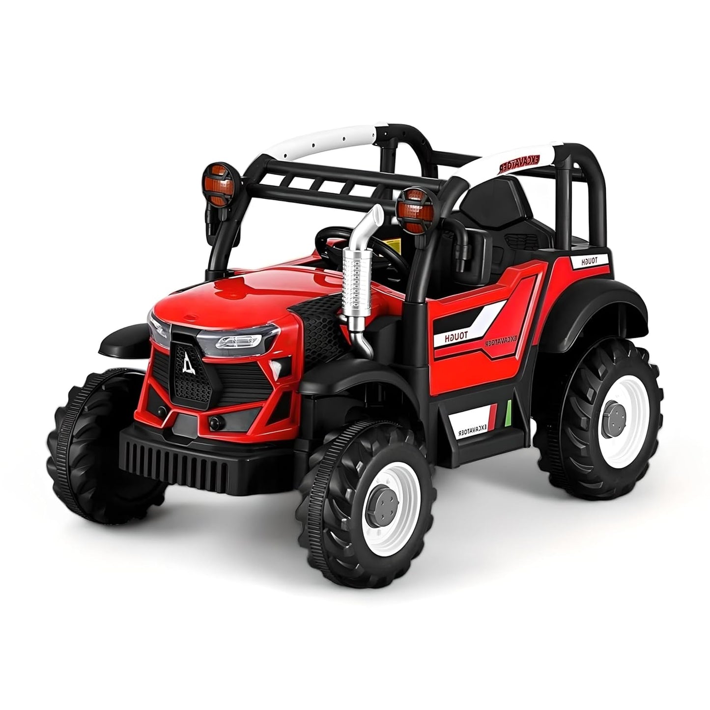 PATOYS | Kids Electric Ride-On Premium Tractor with Dual Control, Realistic Design, Music, Safe Driving excavator for Boys and Girls - (Ages 2-8) - Red - PATOYS