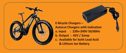 PATOYS | E - Bicycle Charger with Indication Input: 220v - 240V 50/60Hz Output: 42V/2amp - PATOYS