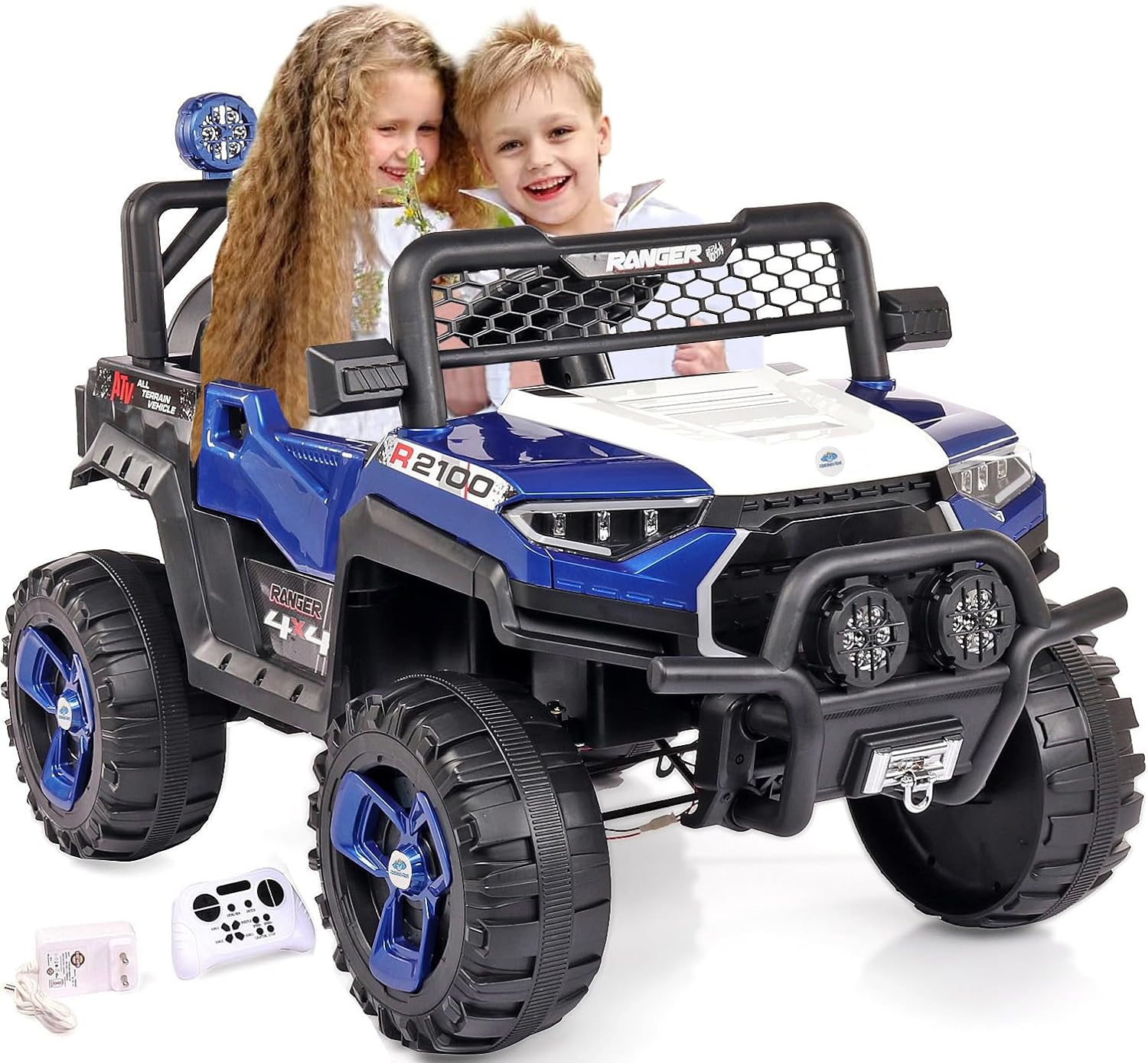 PATOYS Electric 4X4 Jeep Car J2100 for Kids to Drive 3 to 8 Years Boys Girls Sea Blue