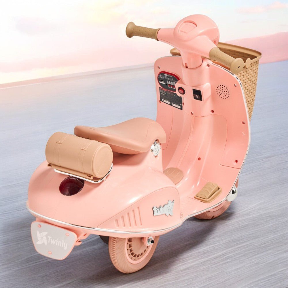 PATOYS | Electric Vespa Scooter with Big Basket Kids Pinky Lovely Ride - Ons - PATOYS - XW - 03 - pink