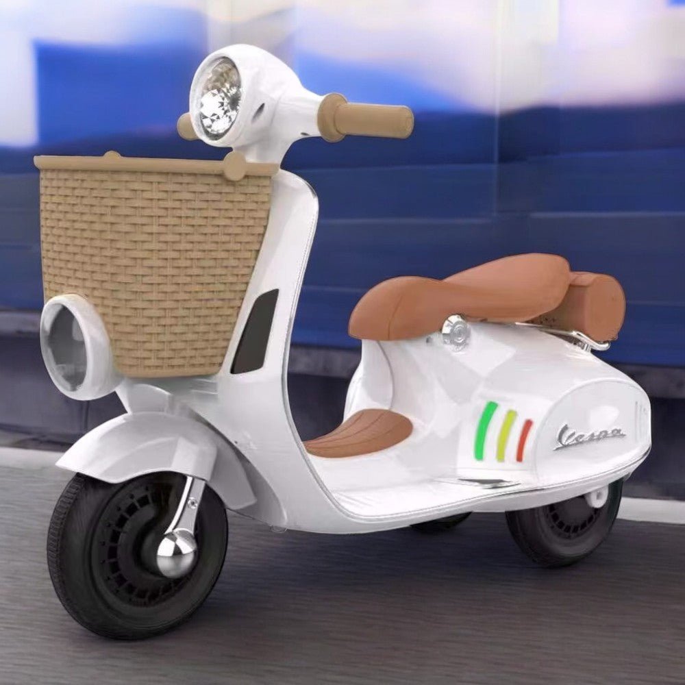 PATOYS | Electric Vespa Scooter with Big Basket Kids Pinky Lovely Ride - Ons - PATOYS - XW - 03 - white