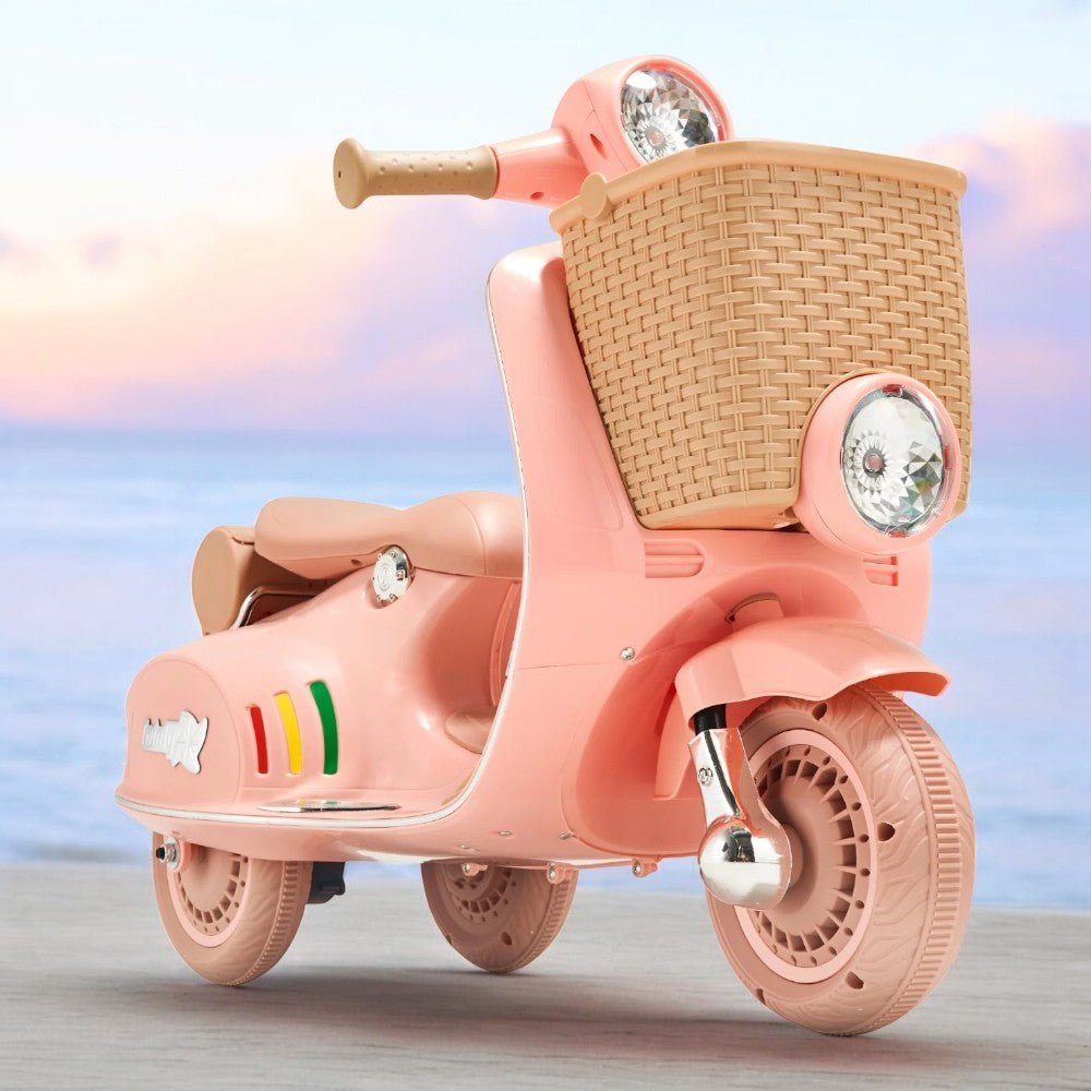 PATOYS | Electric Vespa Scooter with Big Basket Kids Pinky Lovely Ride - Ons - PATOYS - XW - 03 - pink