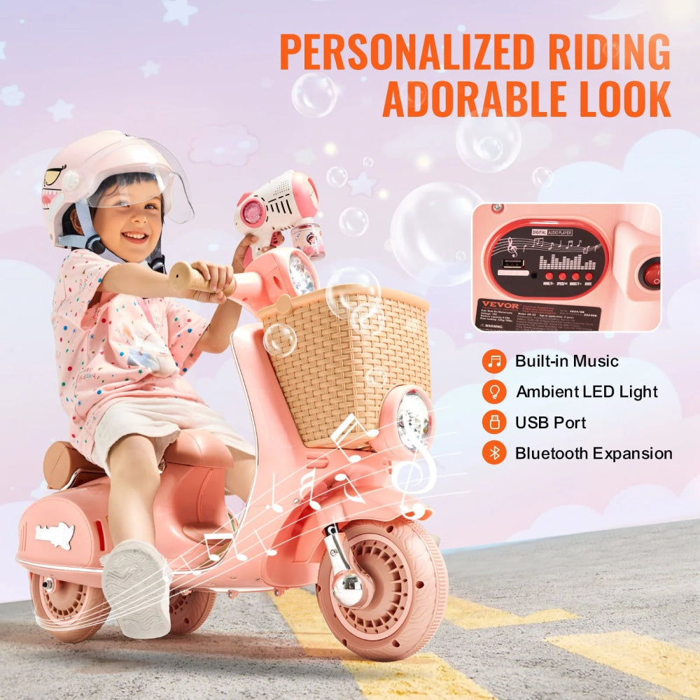 PATOYS | Electric Vespa Scooter with Big Basket Kids Pinky Lovely Ride - Ons - PATOYS - XW - 03 - pink