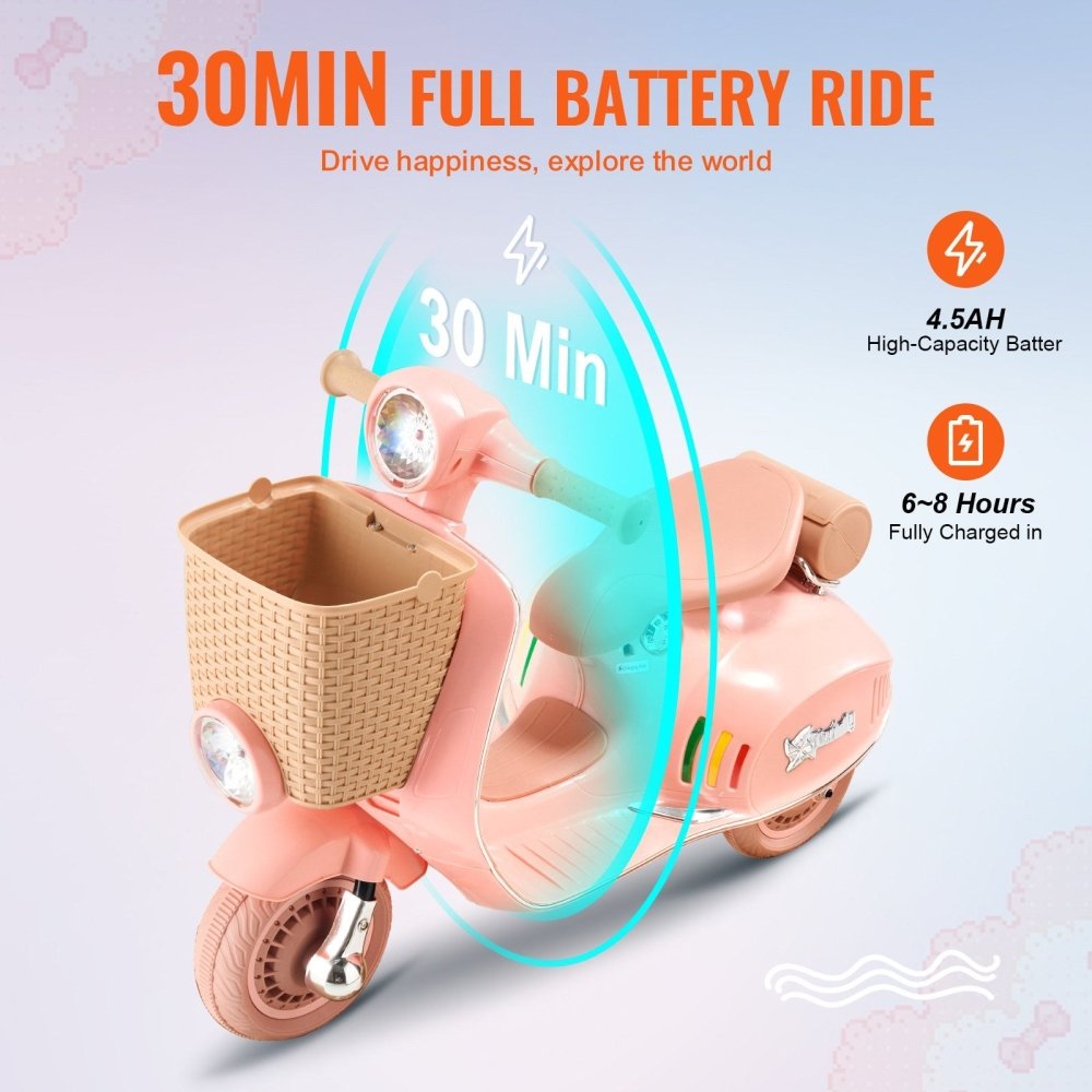 PATOYS | Electric Vespa Scooter with Big Basket Kids Pinky Lovely Ride - Ons - PATOYS - XW - 03 - pink