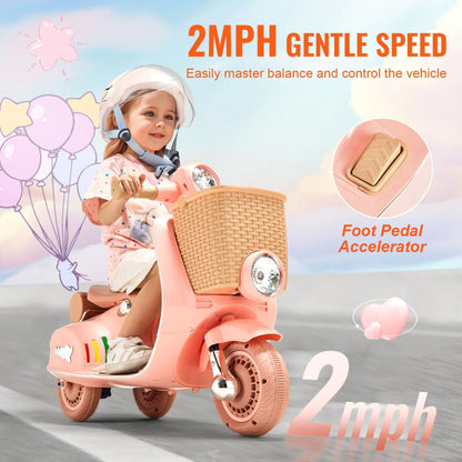 PATOYS | Electric Vespa Scooter with Big Basket Kids Pinky Lovely Ride - Ons - PATOYS - XW - 03 - pink