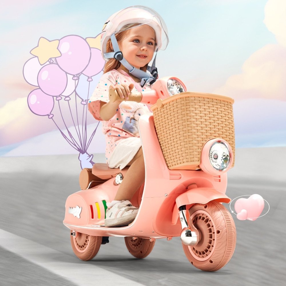 PATOYS | Electric Vespa Scooter with Big Basket Kids Pinky Lovely Ride - Ons - PATOYS - XW - 03 - pink