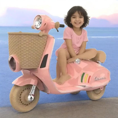 PATOYS | Electric Vespa Scooter with Big Basket Kids Pinky Lovely Ride - Ons - PATOYS - XW - 03 - pink