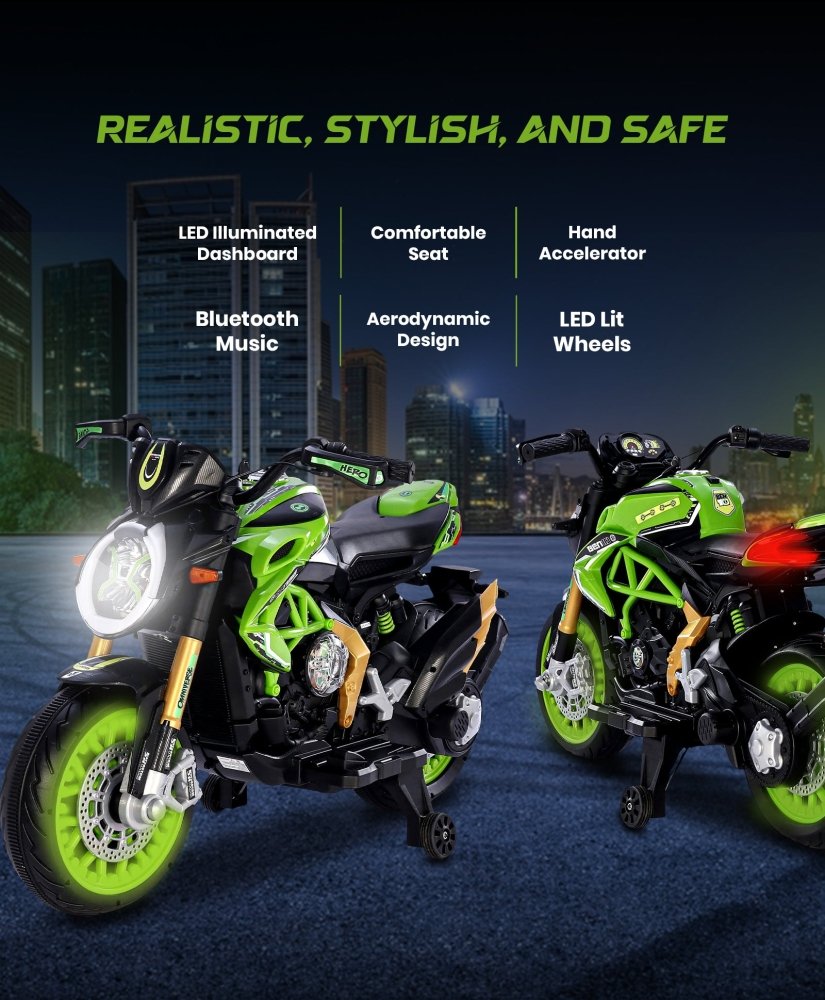 PATOYS | Exclusive Officially Licensed Ben 10 Big Ride - On Bike 12 Volt for Kids - PATOYS - Ben10 - 800CC - green