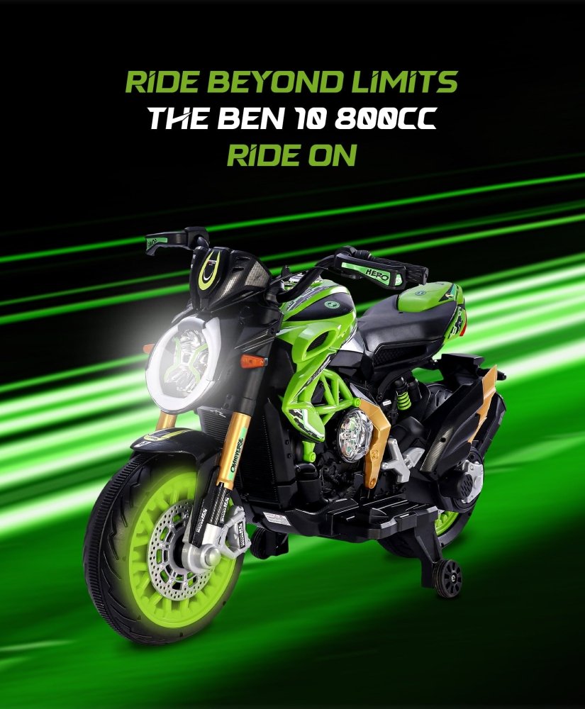 PATOYS | Exclusive Officially Licensed Ben 10 Big Ride - On Bike 12 Volt for Kids - PATOYS - Ben10 - 800CC - green