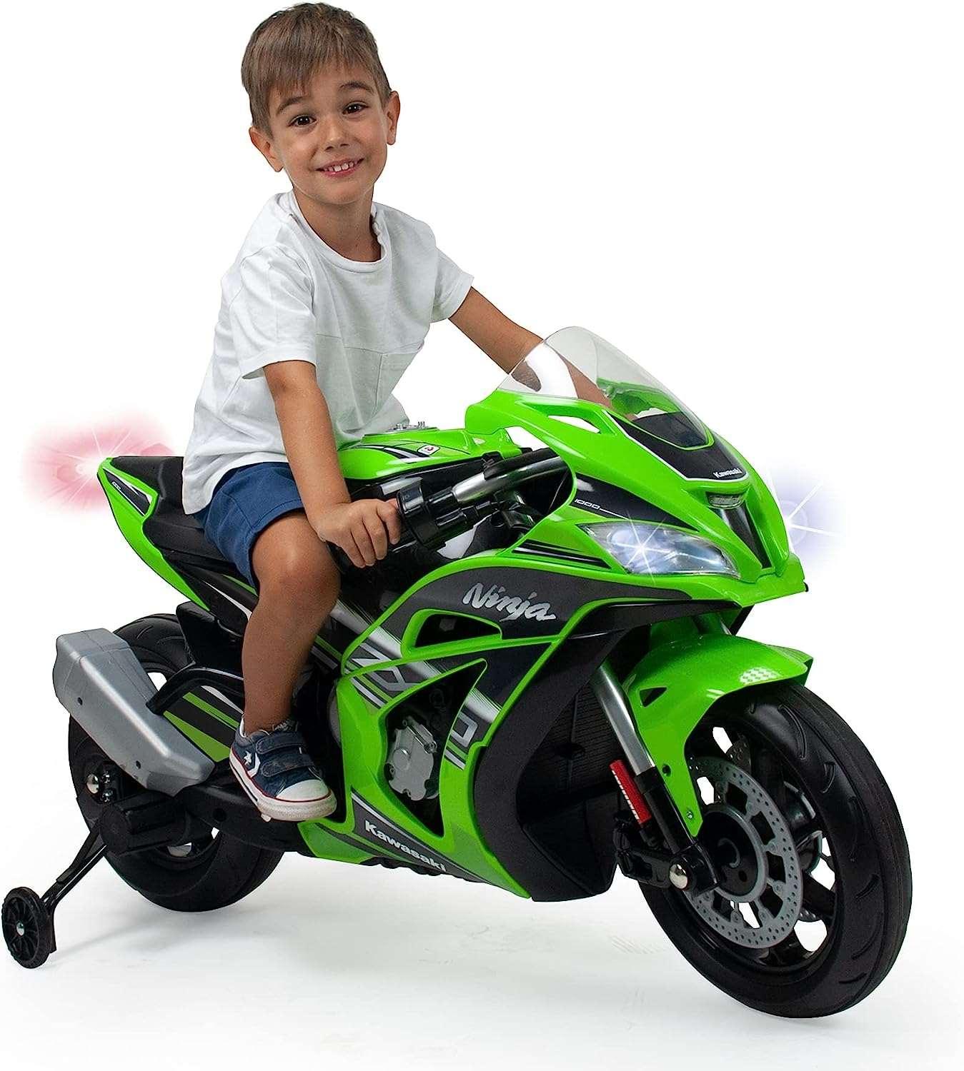 PATOYS | Injusa | Licensed MOTO ZX10 Ninja Kawasaki Battery Operated 12 volt dirt Bike for Kids (Green) - PATOYS