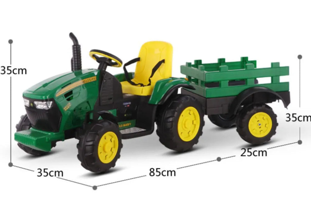 PATOYS | JD Kids Ride On Tractor | Baby Driving Tractor with Wagon | 12V | Age 2 - 7 Years - PATOYS - JD105SO - Green