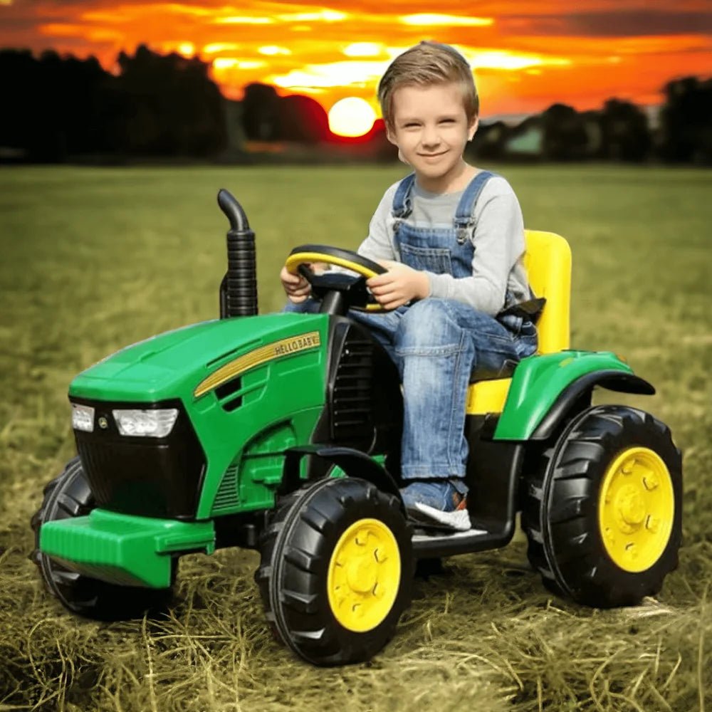 PATOYS | JD Kids Ride On Tractor | Baby Driving Tractor with Wagon | 12V | Age 2 - 7 Years - PATOYS - JD105SO - Green