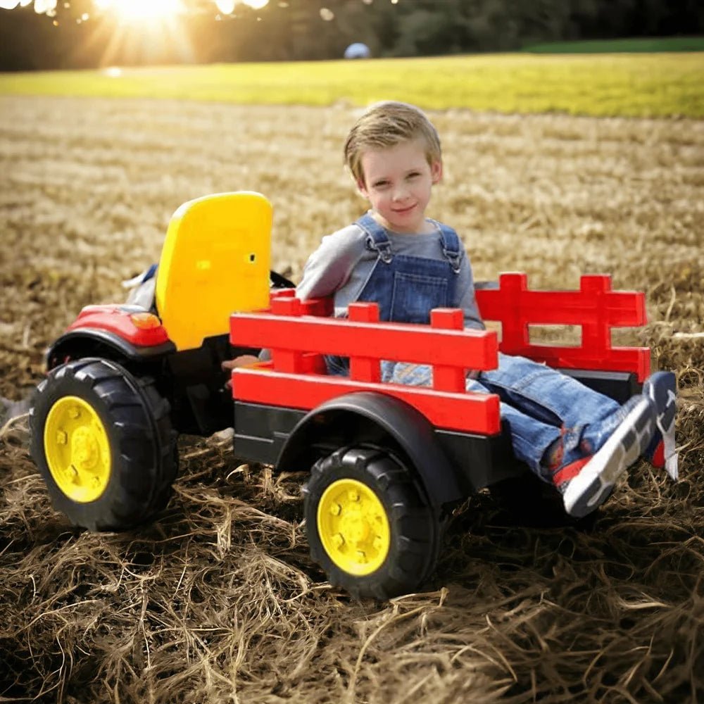 PATOYS | JD Kids Ride On Tractor | Baby Driving Tractor with Wagon | 12V | Age 2 - 7 Years - PATOYS - JD105SO - red