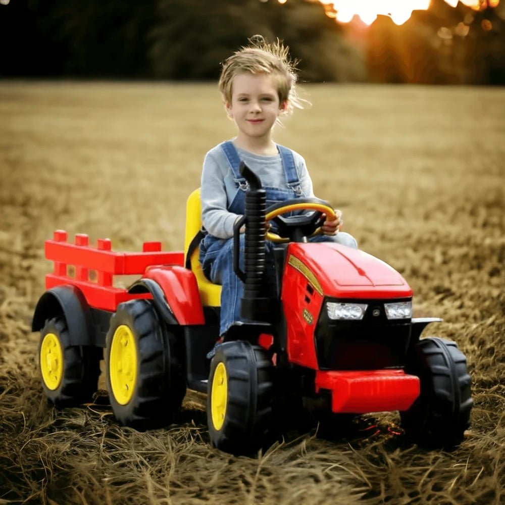 PATOYS | JD Kids Ride On Tractor | Baby Driving Tractor with Wagon | 12V | Age 2 - 7 Years - PATOYS - JD105SO - red