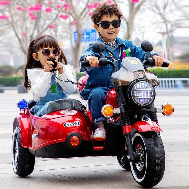 PATOYS | Large Size 3 Wheel Battery operated Motorcycle with sidecar for two kids Duo Tron bike - PATOYS