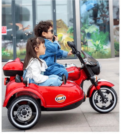 PATOYS | Large Size 3 Wheel Battery operated Motorcycle with sidecar for two kids Duo Tron bike - PATOYS