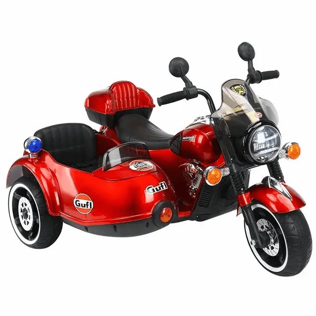 PATOYS Large Size 3 Wheel Battery operated Motorcycle with sidecar for two kids Duo Tron