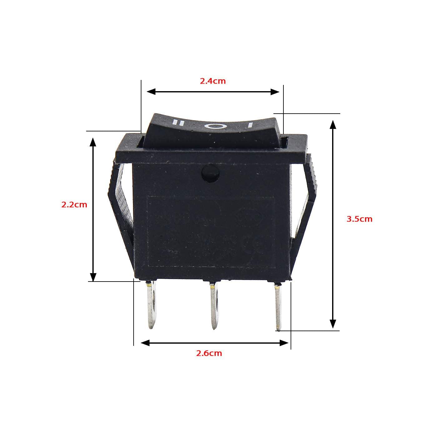 PATOYS | Pack of 1 Spdt On/Off/On Mini Black 3 Pin Rocker Switch Ac 6A /250V 10A /125V - PATOYS