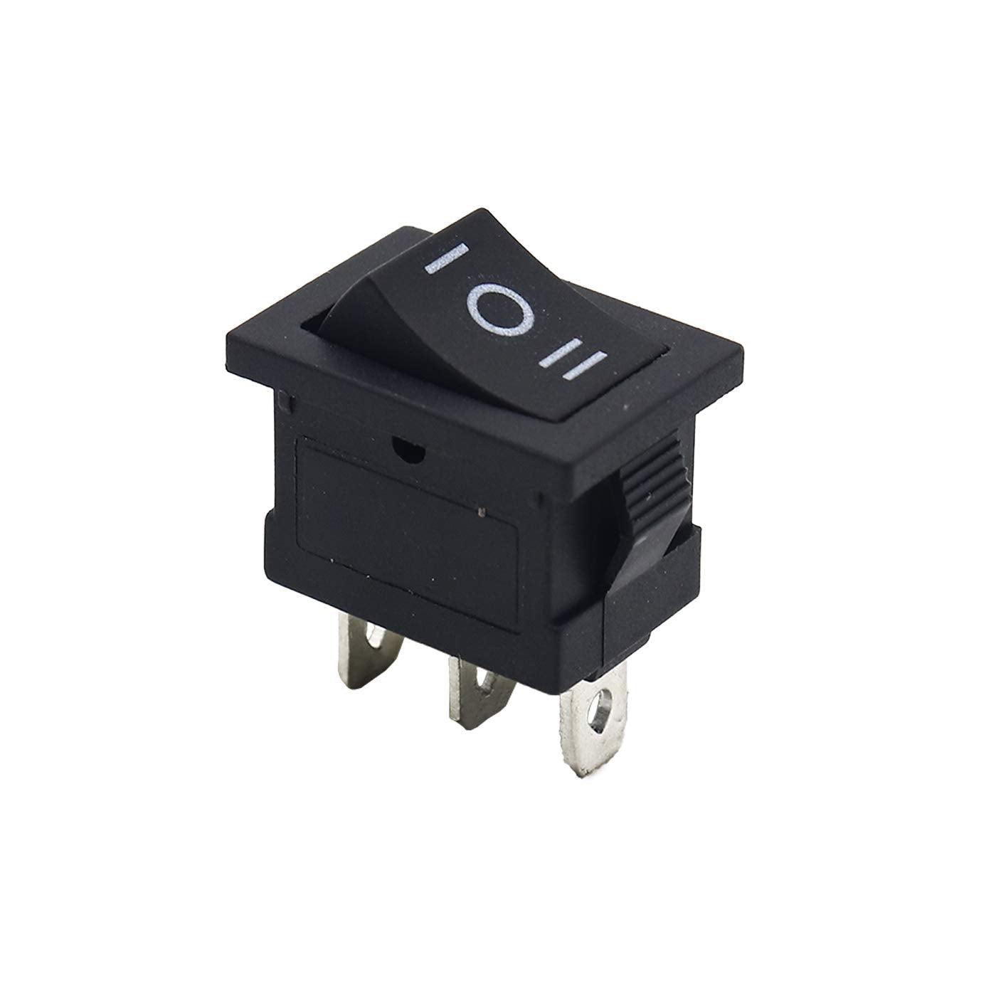 PATOYS | Pack of 1 Spdt On/Off/On Mini Black 3 Pin Rocker Switch Ac 6A /250V 10A /125V - PATOYS