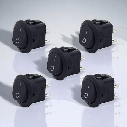 PATOYS | PACK OF 5 Black SPST 2 - Pin ON/Off Round Boat Rocker Switch AC 6A 250V 10A 125V - PATOYS