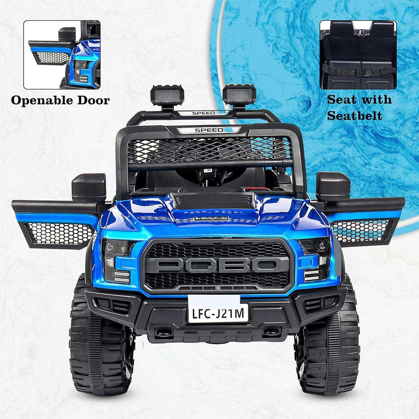 PATOYS | POBO Blue (1 - 8Yrs) Battery ride on kids car Jeep Battery Operated Ride On - PATOYS